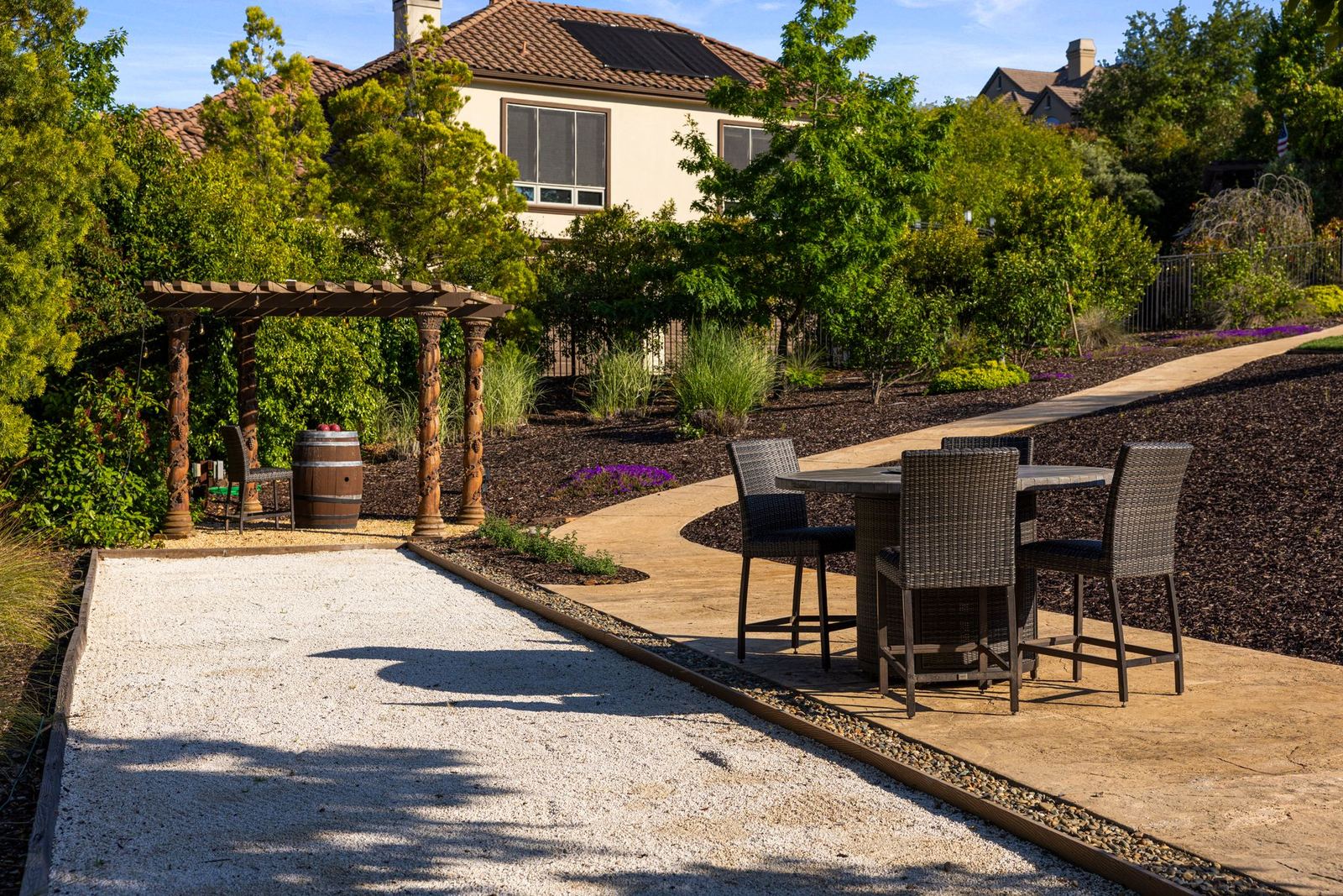 Bocce court with pergola and seating