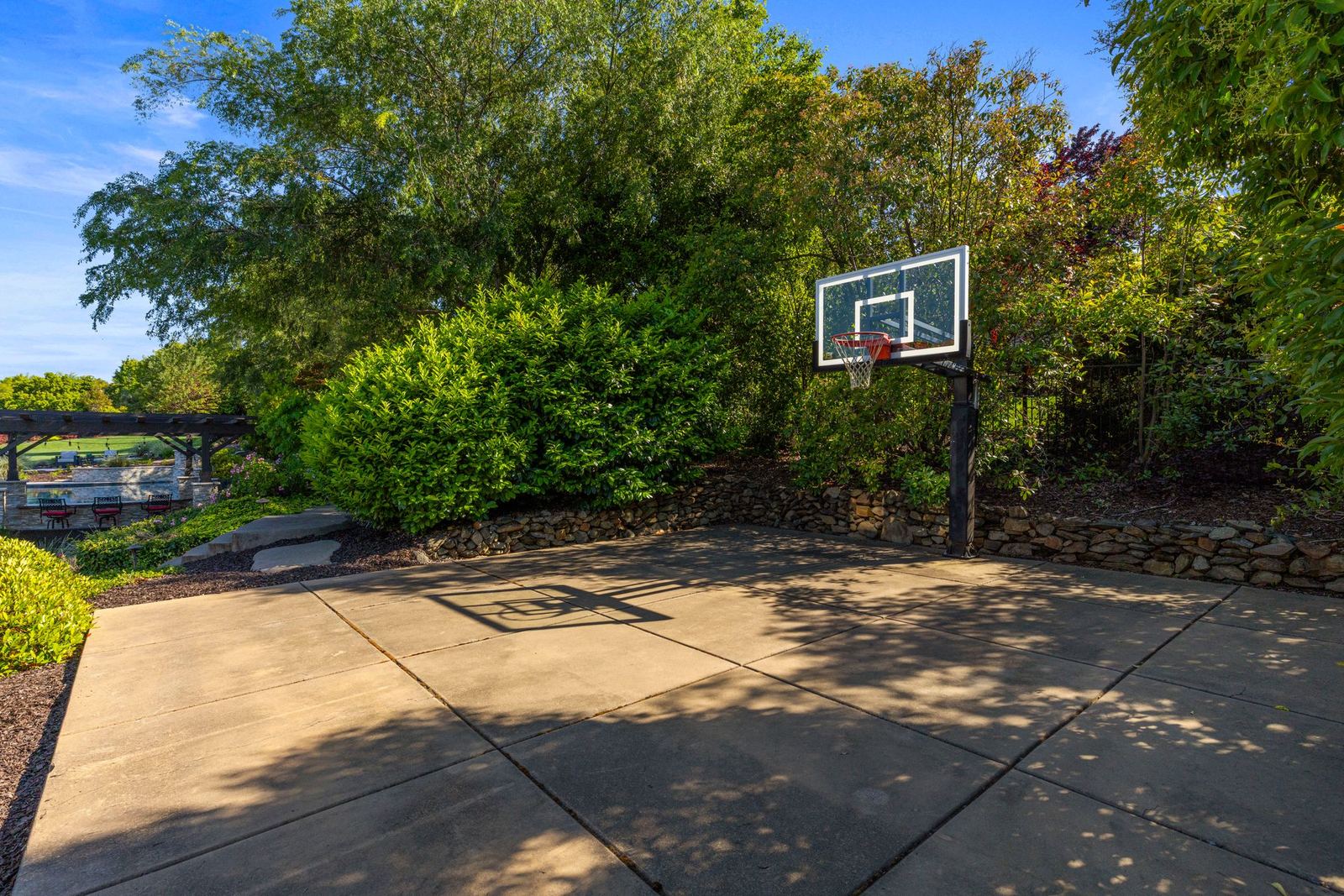 Sport court with basketball hoop
